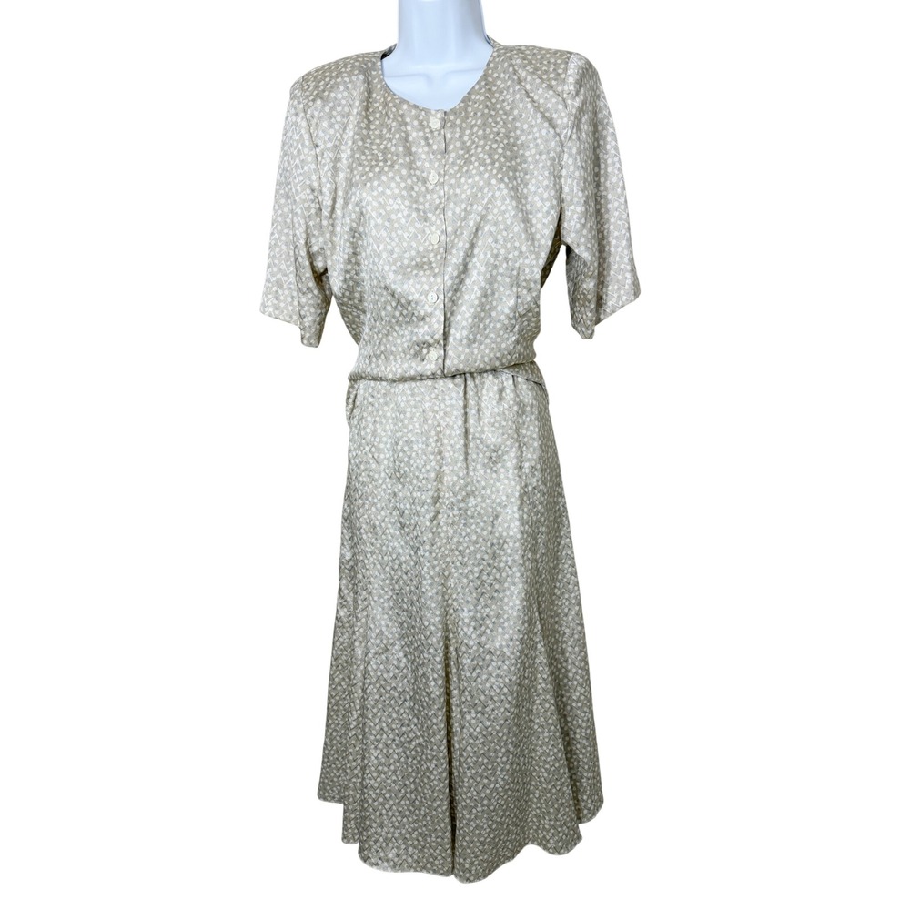 Vintage Doncaster II‎ Women's Beige Print Button Front Midi Skirt Set Size Small